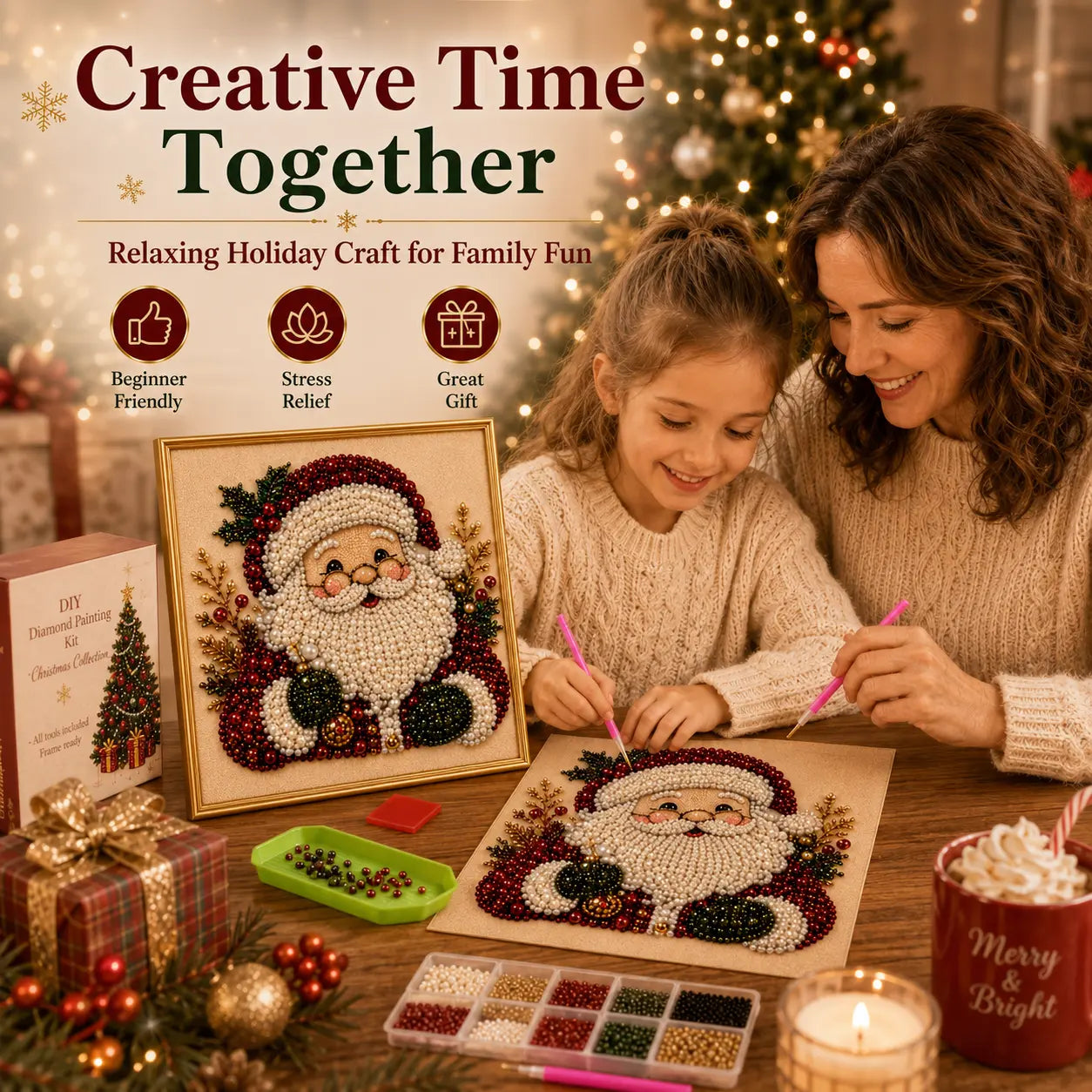Frameless 3D Beaded Christmas Pearl Diamond Painting