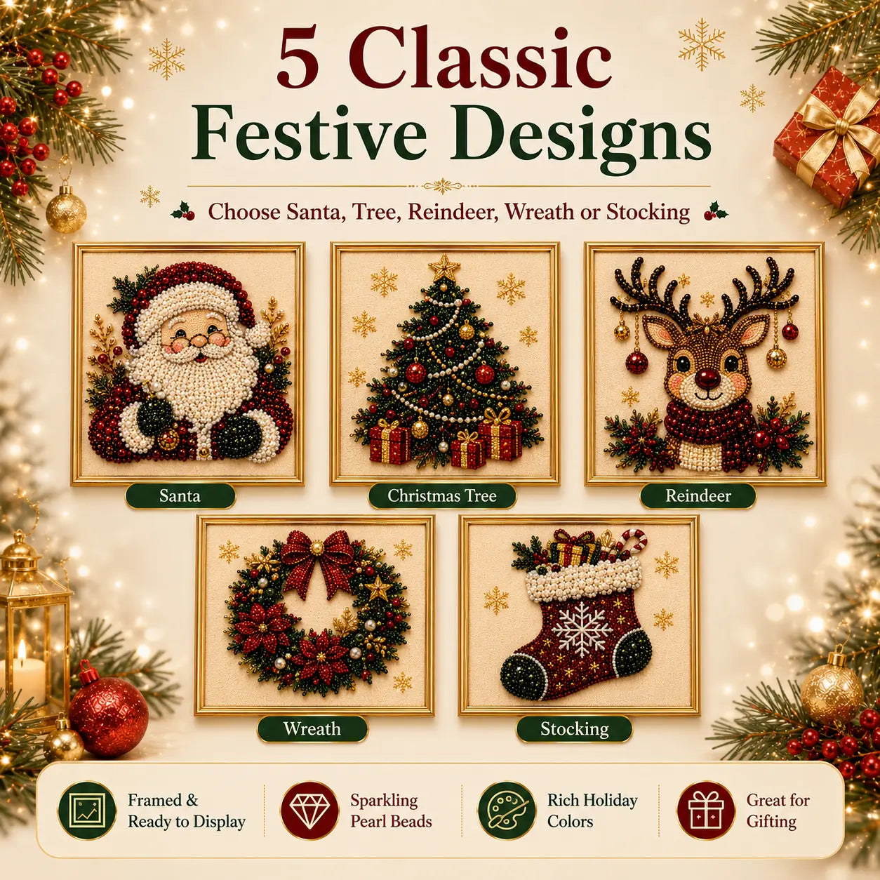 Frameless 3D Beaded Christmas Pearl Diamond Painting