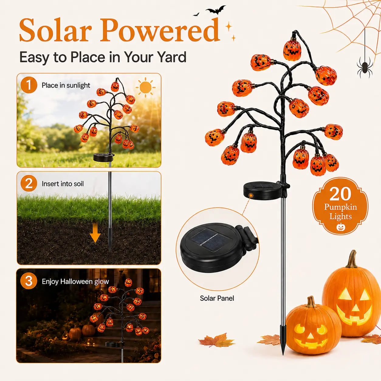 Pumpkin Solar Stake Lights - Halloween Outdoor Yard Decor