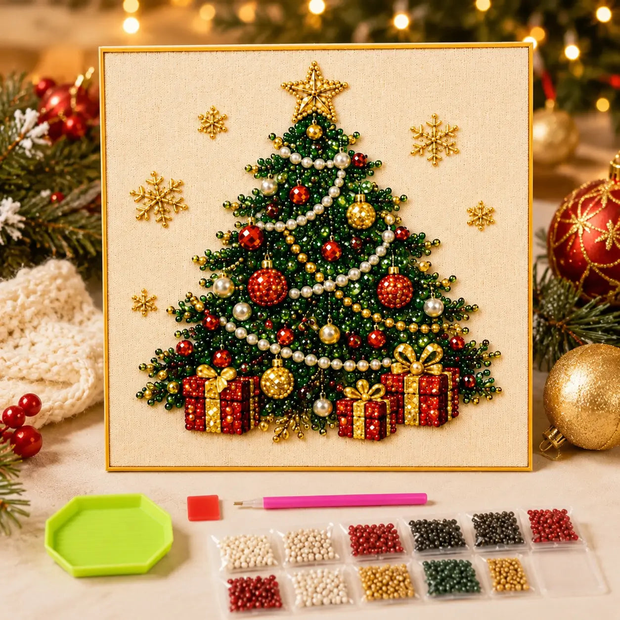 Frameless 3D Beaded Christmas Pearl Diamond Painting